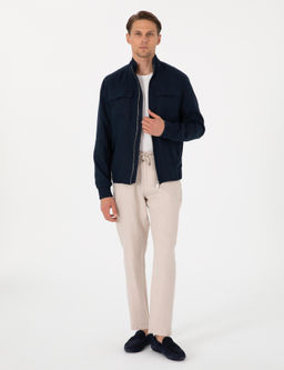 Lacivert Hakim Yaka Keten Mevsimlik Mont - Pierre cardin фото 4