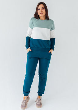 162/224 Костюм со свитшотом Мятный/молочный/петроль для кормящих