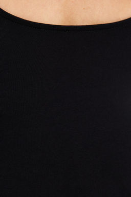Siyah Pamuklu Esnek S?rt Dekolteli Fitted/Vucuda Oturan Esnek Bluz TWOAW24BZ00160