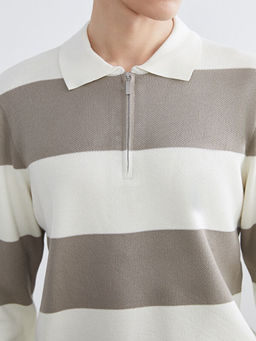 Polo Yaka ?izgili Erkek Triko Kazak