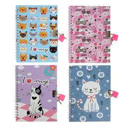 Записная книжка на замочке Котики А5-, 45 листов, в линейку, на гребне, МИКС