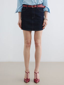 Beli Kemerli Mini Jean Etek