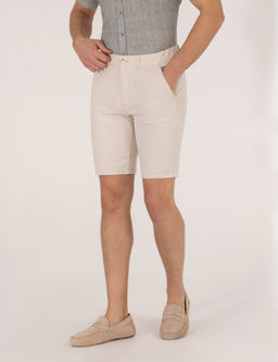 Ta_ Slim Fit Keten Kar___ml_ Beli Lastikli Bermuda _ort