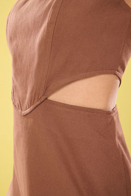 TRENDYOLMILLA Haki A-Kesim Mini Pamuklu Pencere/Cut Out Detayl? Detayl? Kare Yaka Dokuma Elbise TWOSS23EL00596  фото 35