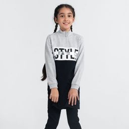 CRB wear/CWJG 62936-11-296 Платье для девочки, светло-серый меланж-черный/Ex.Cherubino