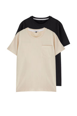Siyah-Bej 2li Erkek Cocuk %100 Pamuk Basic K?sa Kol Orme T-Shirt TKDSS25TS00018 - Trendyolmilla фото 4