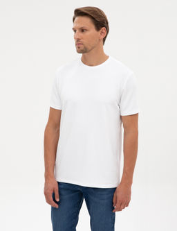 Beyaz Regular Fit Kal_n Dokulu Bisiklet Yaka Basic Ti__rt - Pierre cardin фото 3