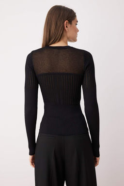 Siyah Merserize Gorunumlu Premium/Ozel Iplikli Transparan Detayl? Triko Kazak TWOAW26KZ00019 - Trendyolmilla фото 4