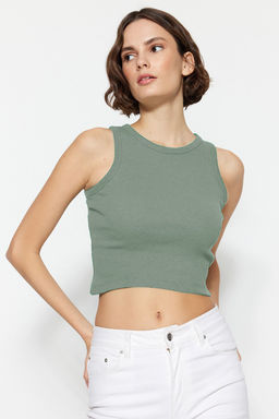 Antrasit-Mint 2li Paket Vucuda Oturan Crop Halter Yaka Fitilli Esnek Orme Atlet TWOSS21AL0058