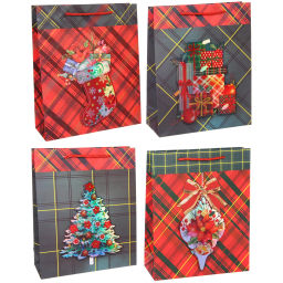 Цена за 12 шт. Пакет подарочный "Новогодний стиль" 26*31*10 см, микс
