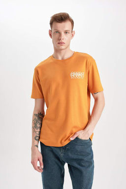 Футболка из плотной ткани обычного кроя с круглым вырезом и принтом на спине с короткими рукавами - Defacto фото 5