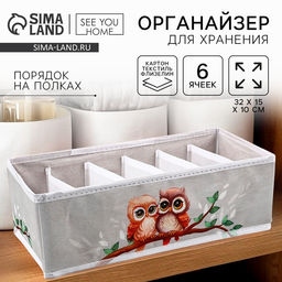 Органайзер для хранения, кофр для белья 6 ячеек Совушки, 321510 см