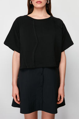 Siyah Parasut Etek Detayl? Bisiklet Yaka Mid Orme Tshirt Elbise TWOSS24EL00191 - Trendyolmilla фото 5