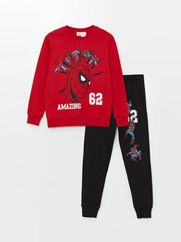 Bisiklet Yaka Spiderman Bask?l? Uzun Kollu Erkek ?ocuk Sweatshirt ve E?ofman Alt?
