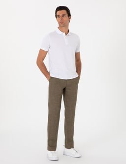 Haki Slim Fit %100 Keten Klasik Pantolon
