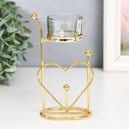 Подсвечник металлический, стекло на 1 свечу «Сердце. Шарики», d-4.5 см, золото, 9×4.5×17 см
