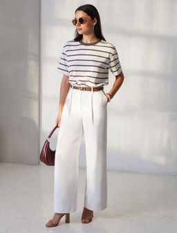 Свободная футболка в полоску из премиального хлопка с эластаном - Vilatte фото 5