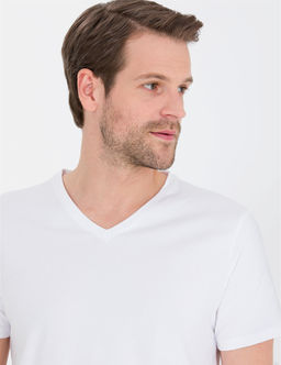 Beyaz Slim Fit V Yaka Basic Ti__rt - Pierre cardin фото 2
