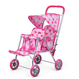 Коляска для кукол, для двойни, металлическая, складная, цвет клубнички на розовом