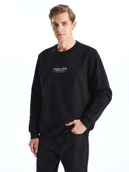 Bisiklet Yaka Bask?l? Erkek Kal?n Sweatshirt