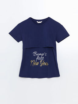 Bisiklet Yaka Bask?l? Hamile Pijama ?st