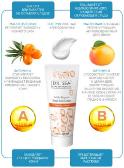 1060 Dr.Sea Универсальный обогащенный крем с маслами Облепихи и экстрактом манго, 200 мл