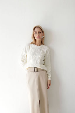 Белый джемпер с косами из хлопка и шерсти мериноса - Martichelli фото 12