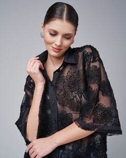 Рубашка ажурная черная