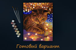 ФРЕЯ PNB/PMDD-188 Набор для раскрашивания по номерам ( со светодиодами ) 40 х 30 см Котик с огоньками