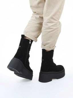 04-PAT225-2Z BLACK Ботинки зимние женские (натуральная замша, 100% шерсть)