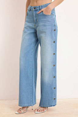 Mavi DOKUMLU Dugme Detayl? %100 Pamuk Yuksek Bel Wide Leg Jeans TWOSS26JE00081 - Trendyolmilla фото 6