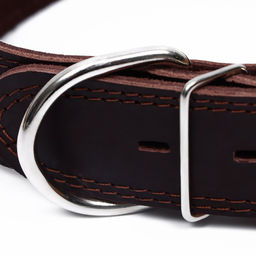 Ошейник кожаный двухслойный на замше, 3,5 см, ОШ 41-51 см, коричневый - Пижон фото 4