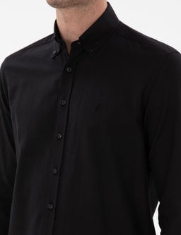 Siyah Regular Fit D__meli Yaka Pamuklu G_mlek