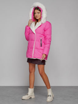 Куртка зимняя женская модная с мехом розового цвета 133120R - Visdeer фото 6