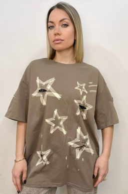 K12355 Футболка OVER SIZE (плотный хлопок) КОРИЧНЕВЫЙ