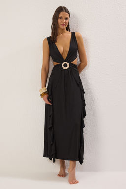 TRENDYOLMILLA Siyah Maxi Orme Cut Out/Pencere Dokulu Plaj Elbisesi TBESS25EL00098  фото 2