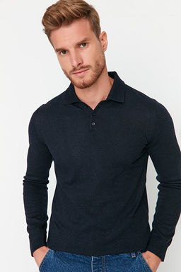 Lacivert Slim Fit Y_nl_ Polo Yaka D__meli Smart Triko Kazak TMNAW23KZ00238 - Trendyolmilla фото 2