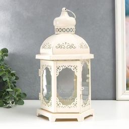 Металлический подсвечник-фонарь на 1 свечу «Цветущие вензеля», стекло, d=10 см, белый, 13.5×15×29 см