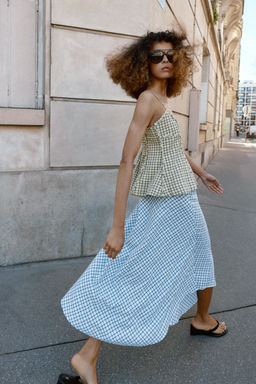 FALDA MIDI CUADROS ASIM?TRICA / Azul / Blanco - Zara фото 7