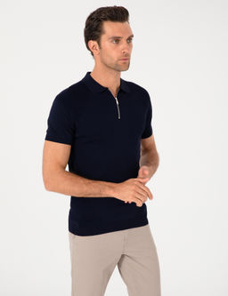 Lacivert Slim Fit Fermuarl_ Polo Yaka Triko T-shirt - Cacharel фото 3