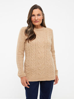 Dik Yaka Kendinden Desenli Kad?n Triko Kazak