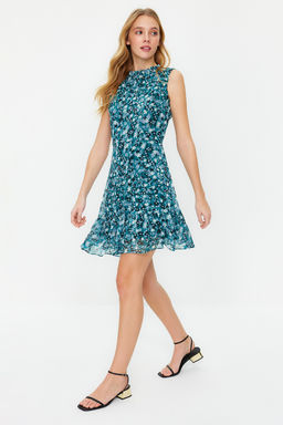 TRENDYOLMILLA Kiremit Cicekli A Kesim F?rf?rl? Astarl? Mini Dokuma Elbise TWOSS20EL0681  фото 5