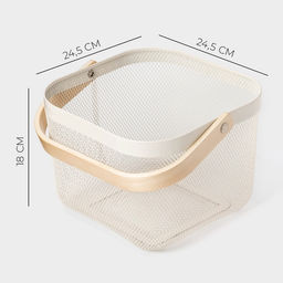 Корзинка универсальная LaDо́m, квадратная, с ручкой, 24.5×24.5×18 см, кремовая