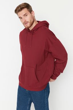 Bordo Oversize/Genis Kesim Kapusonlu Ici Polar/S?cak Tutan Sweatshirt TMNAW23SW00195
