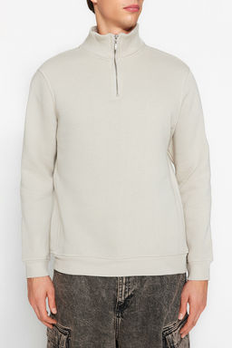 Tas Regular/Normal Kesim Dik Yaka Fermuarl? Pamuklu Basic Ici Polarl? Sweatshirt TMNAW24SW00041
