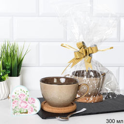 Кружка 300 мл Гранит с подставкой под горячее + ложка / WRF-270 /уп/ в подарочной упаковке/ АКЦИЯ