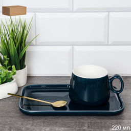 Чайный набор 220 мл 3 предмета с ложкой / K032-1 / СИНИЙ