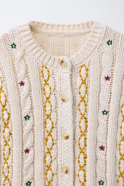 EMBROIDERED CABLE-KNIT CARDIGAN - Zara фото 3