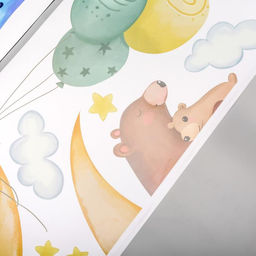 Наклейка пластик интерьерная цветная "Звери и воздушные шарики" 30х90 см набор 2 листа