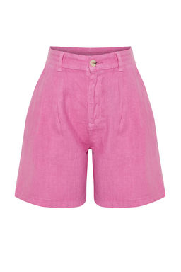 TRENDYOLMILLA Vizon %100 Keten Pileli Yuksek Bel Sort TWOSS24SR00093 фото 13